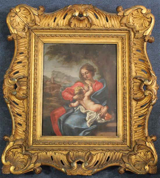 After Van Dyke Virgin and child, 11.75 x 9.75in., ornate giltwood frame